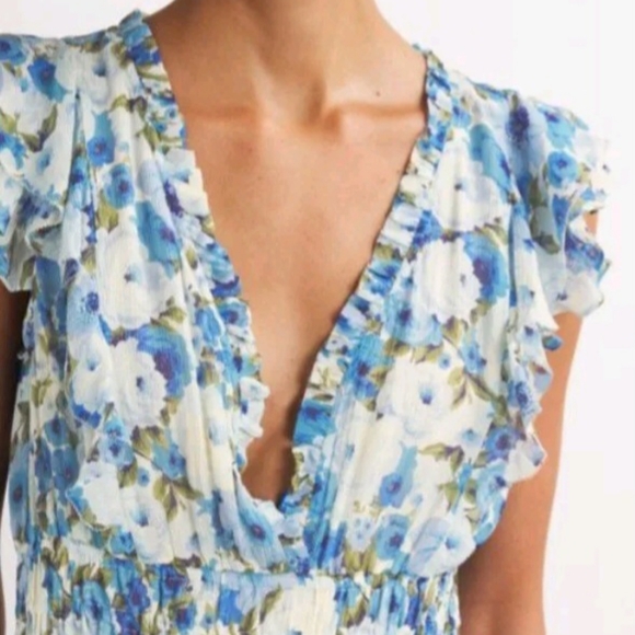 PAIGE Muriel Silk Crepe Mini Dress Size 10 NWT French Blue Multi Color - Picture 4 of 6